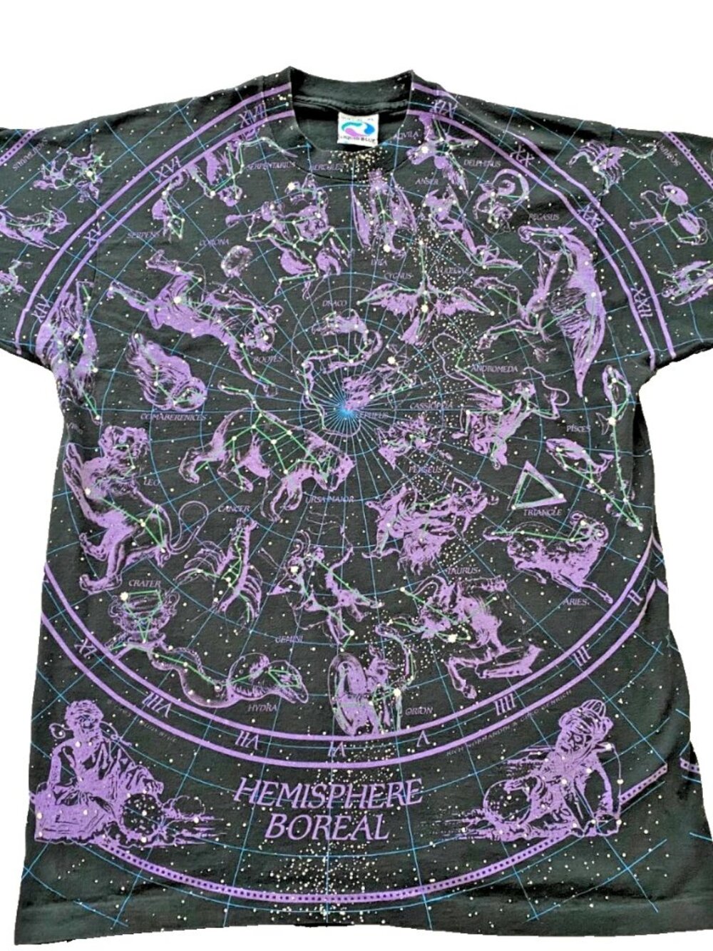 Vintage Liquid Blue T-shirt Hemisphere Boreal Astrology 90s Sz XL AOP Celestial